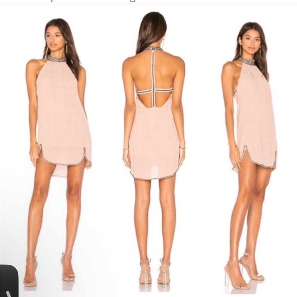 new! NBD | Revolve ‘Lourdes’ Beaded Halter Dress Misty Rose Blush Pink
